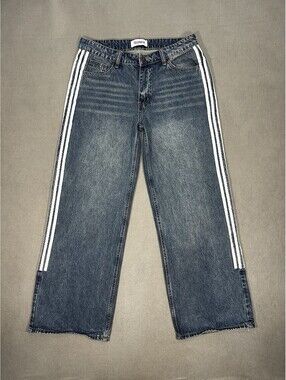 Telepatía Women’s Blue Jeans White Side Stripe Straight Leg Size 11 / 30